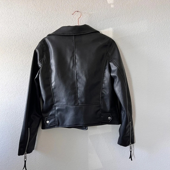 H&M Black Faux Leather Moto Biker Jacket Women’s Small Edgy Zip Front - Picture 3 of 7